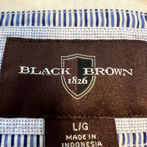 Black Brown1826 - White100% Cotton Shirt - Light Blue Trim & Elbow Patches (L) - Picture 5 of 14